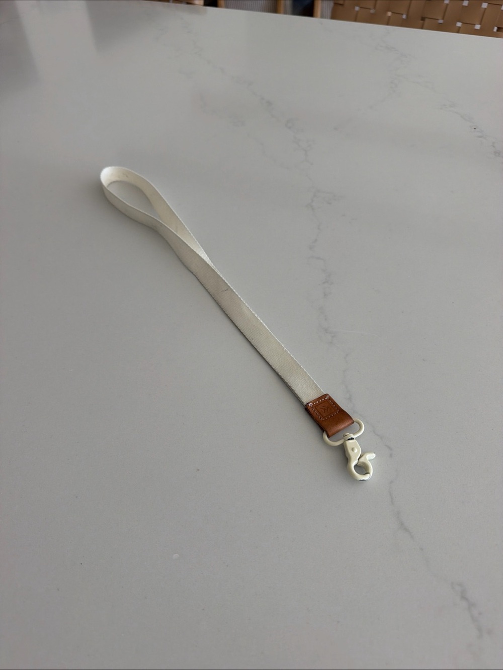 Amazon Ivory Wrist Key Strap with Brown Trim lanyard